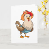 Carte Poule en fermier avec chapeau (Fleur jaune)