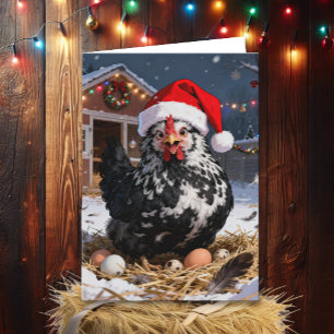 Carte Poule polonaise festive et jeux de mots de Noël