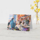 Carte Poules dans la grange (Fleur jaune)