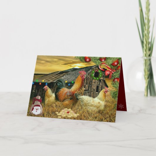 Carte Poules de coq Grange rustique Grange de Noël prése (Devant)