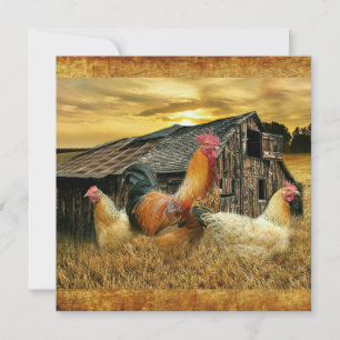 Carte Poules de coq Vintage Russe Barn Coop