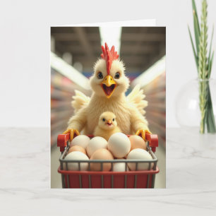 Carte Poulet d'anniversaire avec des oeufs dans un panie