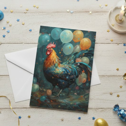 Carte Poulet De Coq Avec Ballons Anniversaire