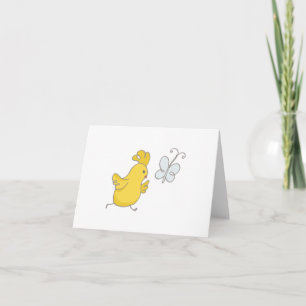 Carte Poulet de dessin animé courant après un papillon V