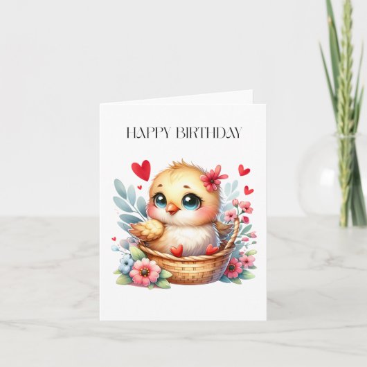 Carte Poulet de naissance mignon. (Devant)