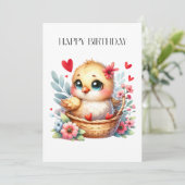 Carte Poulet de naissance mignon. (Debout devant)