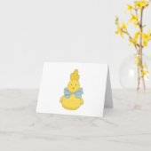 Carte Poulet de Pâques avec Bleu Bow BLANC (Fleur jaune)