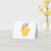 Carte Poulet de Pâques avec Coupe sur tête BLANC (Fleur jaune)