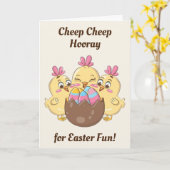 Carte Poulet de Pâques mignonnes aux oeufs (Fleur jaune)