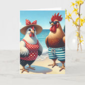 Carte Poulet de plage Anniversaire Portant un maillot de (Fleur jaune)