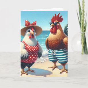 Carte Poulet De Plage D'Anniversaire En Costume De Bain