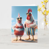 Carte Poulet De Plage Pour Anniversaire (Fleur jaune)