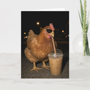 Carte Poulet Drôle Poulet Cool Avec Un Café Glacé Cadeau