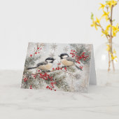 Carte Poulet sur À feuillage persistant avec baies rouge (Fleur jaune)