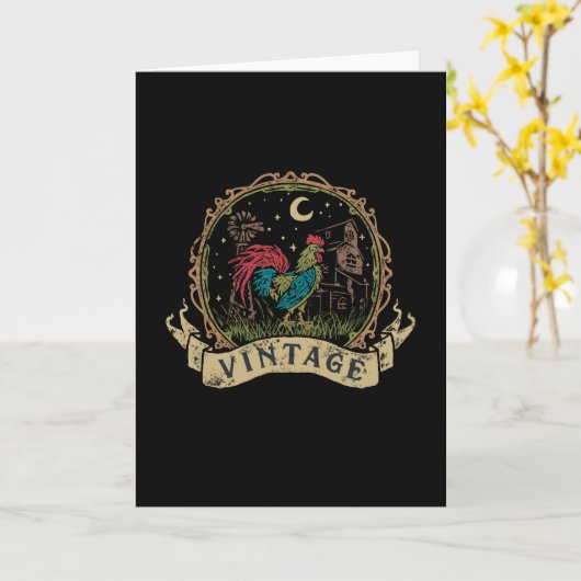 Carte Poulet vintage (Fleur jaune)