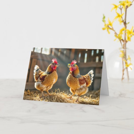 Carte Poulets d'anniversaire portant des lunettes dans u (Fleur jaune)