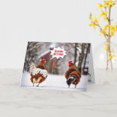 Carte Poulets De Noël Dans Les Snowflakes (Fleur jaune)
