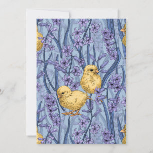 Carte Poulets et hyacinthes bleu ciel
