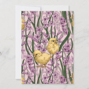 Carte Poulets et hyacinthes roses
