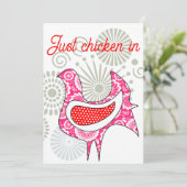 Carte Poulets rouges et roses de ferme mignons fleurs ré (Debout devant)
