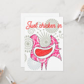 Carte Poulets rouges et roses de ferme mignons fleurs ré (Devant/Arrière en situation)