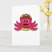 Carte Poulpe avec gâteau (Fleur jaune)