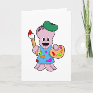 Carte Poulpe en peintre avec pinceau
