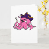 Carte Poulpe en pirate avec une main crochue (Fleur jaune)