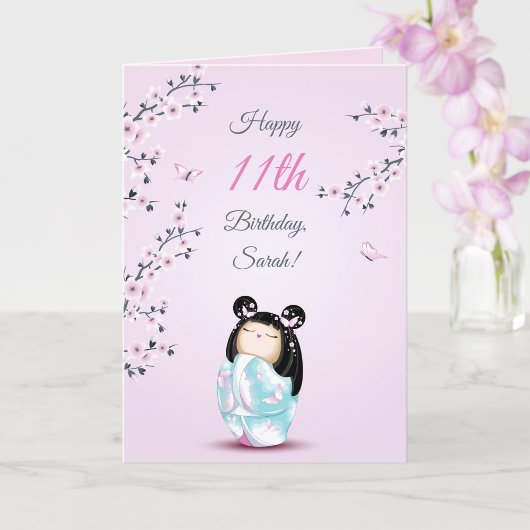 Carte Poupée Cherry Blossom Kokeshi | Filles Anniversair