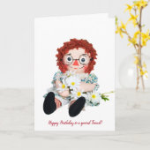 Carte poupée de chiffon d'anniversaire avec bouquet de m (Fleur jaune)