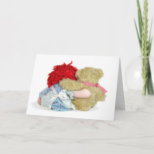 Carte Poupée de chiffon de la Saint-Valentin et ours en