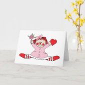 Carte Poupée de chiffon mignonne tenant un coeur (Fleur jaune)