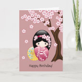Carte Poupée de Kokeshi de ressort - anniversaire mignon (Devant)
