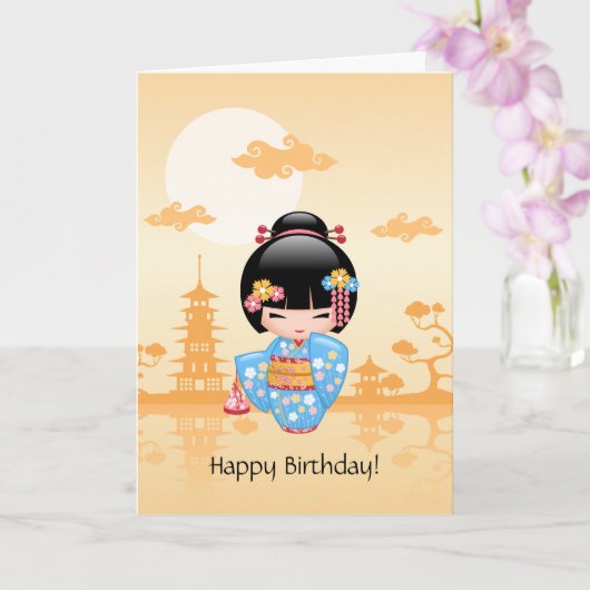 Carte Poupée de Maiko Kokeshi - anniversaire mignon de (Orchidée)