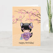 Carte Poupée de Neko Kokeshi - anniversaire de fille de (Devant)