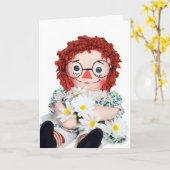 Carte poupée de vieux chiffon et bouquet de marguerite a (Fleur jaune)