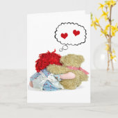 Carte Poupée et ours pensant à vous (Fleur jaune)