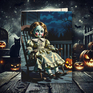 Carte Poupée hantée et Citrouille d'Halloween