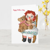 Carte Poupée Rag et ours en peluche Fête des Mères (Fleur jaune)