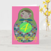 Carte Poupée russe Joyeux 4ème anniversaire (Fleur jaune)