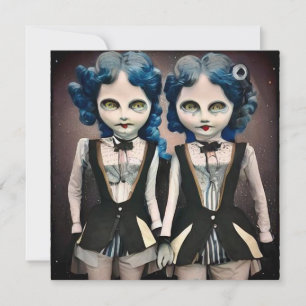 Carte Poupées à cheveux bleus jumelles