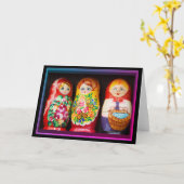 Carte Poupées colorées Matryoshka (Fleur jaune)
