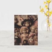 Carte Poupées vintage effrayantes habillées en rose (Fleur jaune)