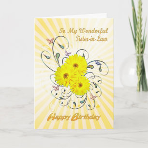 Carte Pour belle-soeur, anniversaire avec fleurs jaunes