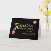 Carte Pour Colleague Ramadan Bénédiction Gold sur Noir (Fleur jaune)