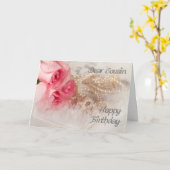 Carte Pour Cousin, Joyeux roses et perles d'anniversaire (Fleur jaune)