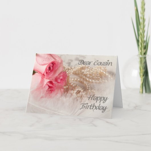 Carte Pour Cousin, Joyeux roses et perles d'anniversaire (Devant)