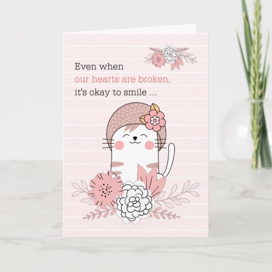 Carte pour Enfants Sympathy Chat et Fleurs Roses Kitty (Devant)