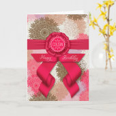 Carte pour Femme Cousin Rose profond rose ruban Annivers (Fleur jaune)