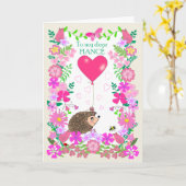 Carte Pour fiancé Valentine avec un hérisson mignon (Fleur jaune)